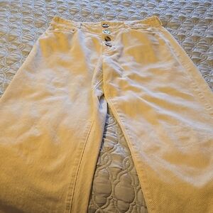 Beige Button-Fly Zara Wide Leg Demin Pants